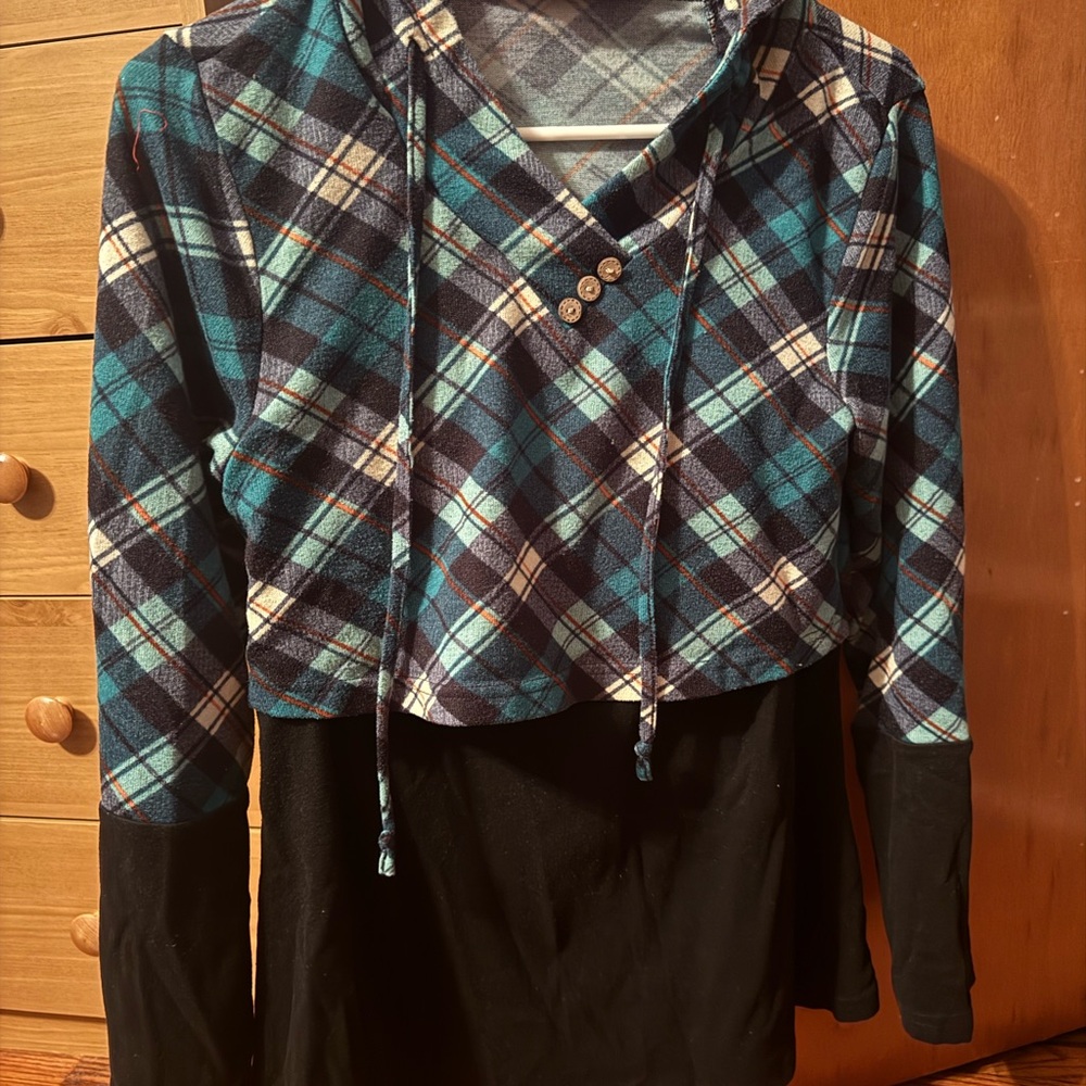 Plaid Hooded Long Sleeve Nursing Top